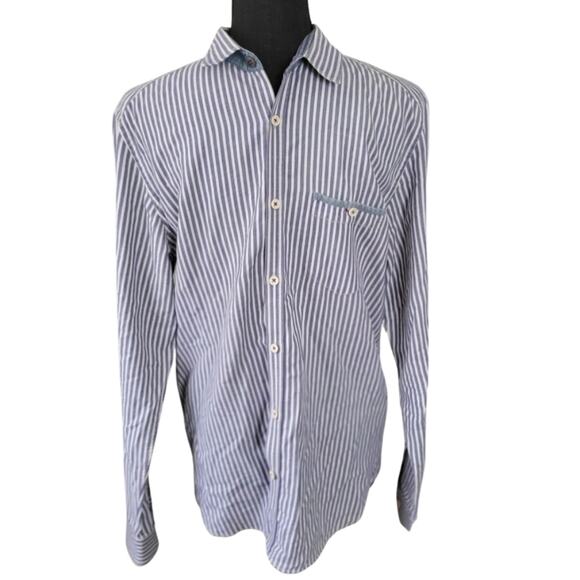 Ted Baker London Blue and White Striped Long-sleeved Shirt - Picture 1 of 7